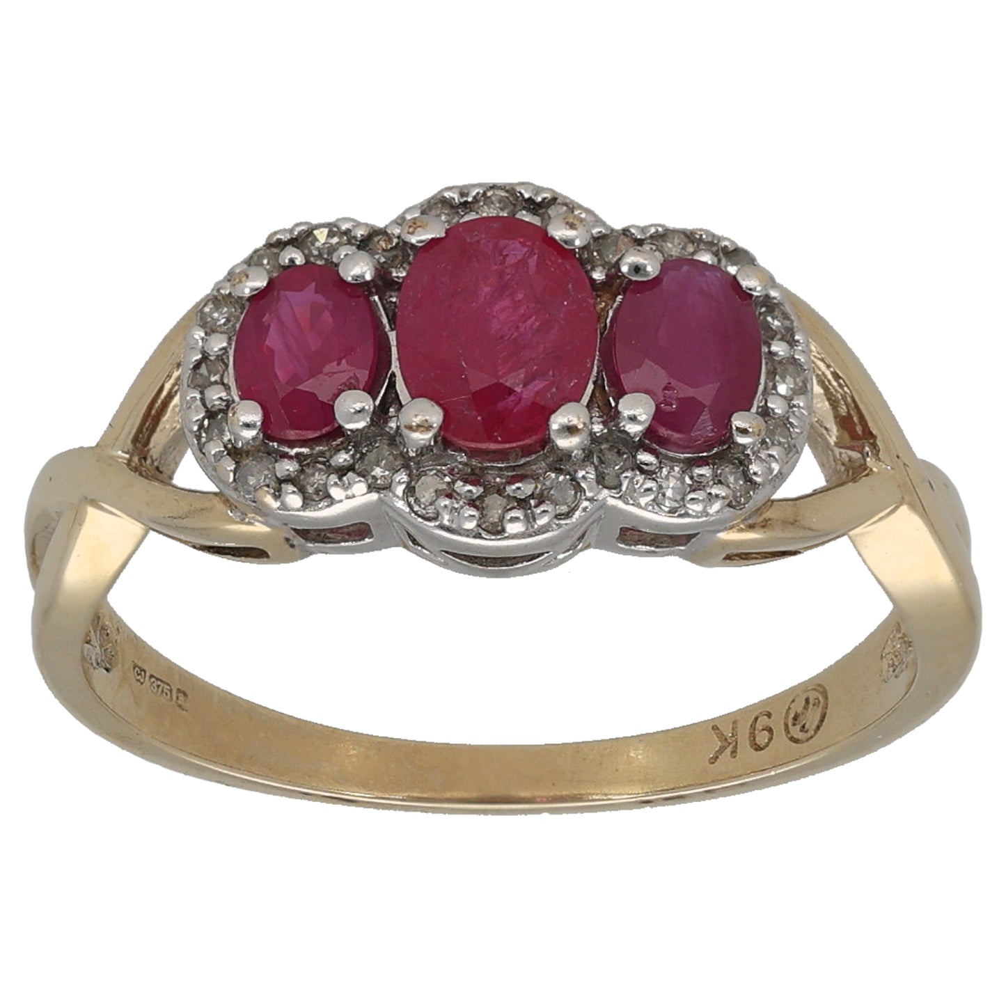 9ct Gold Ruby & 0.24ct Diamond Dress/Cocktail Ring Size K