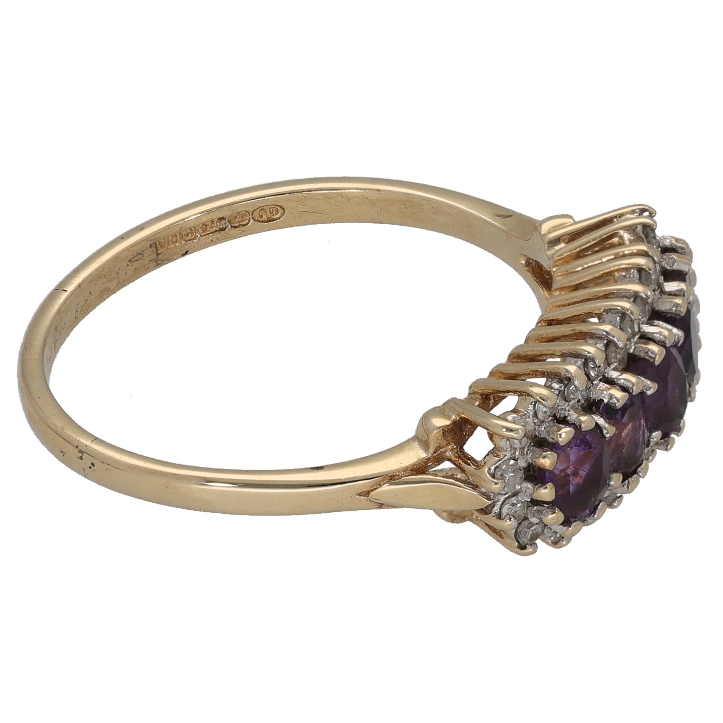 9ct Gold Amethyst & 0.10ct Diamond Dress/Cocktail Ring Size S