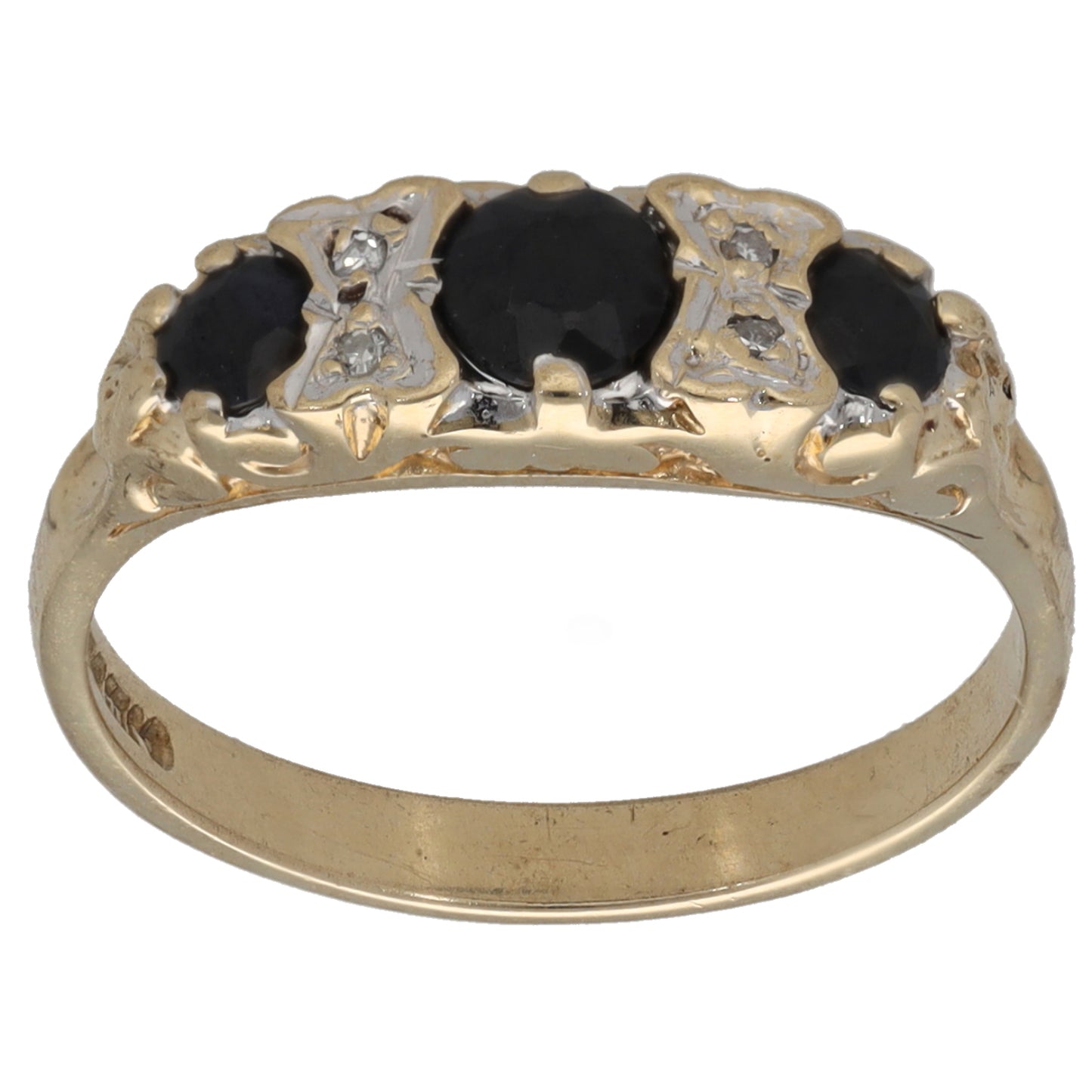 9ct Gold Sapphire & 0.02ct Diamond Dress/Cocktail Ring Size K