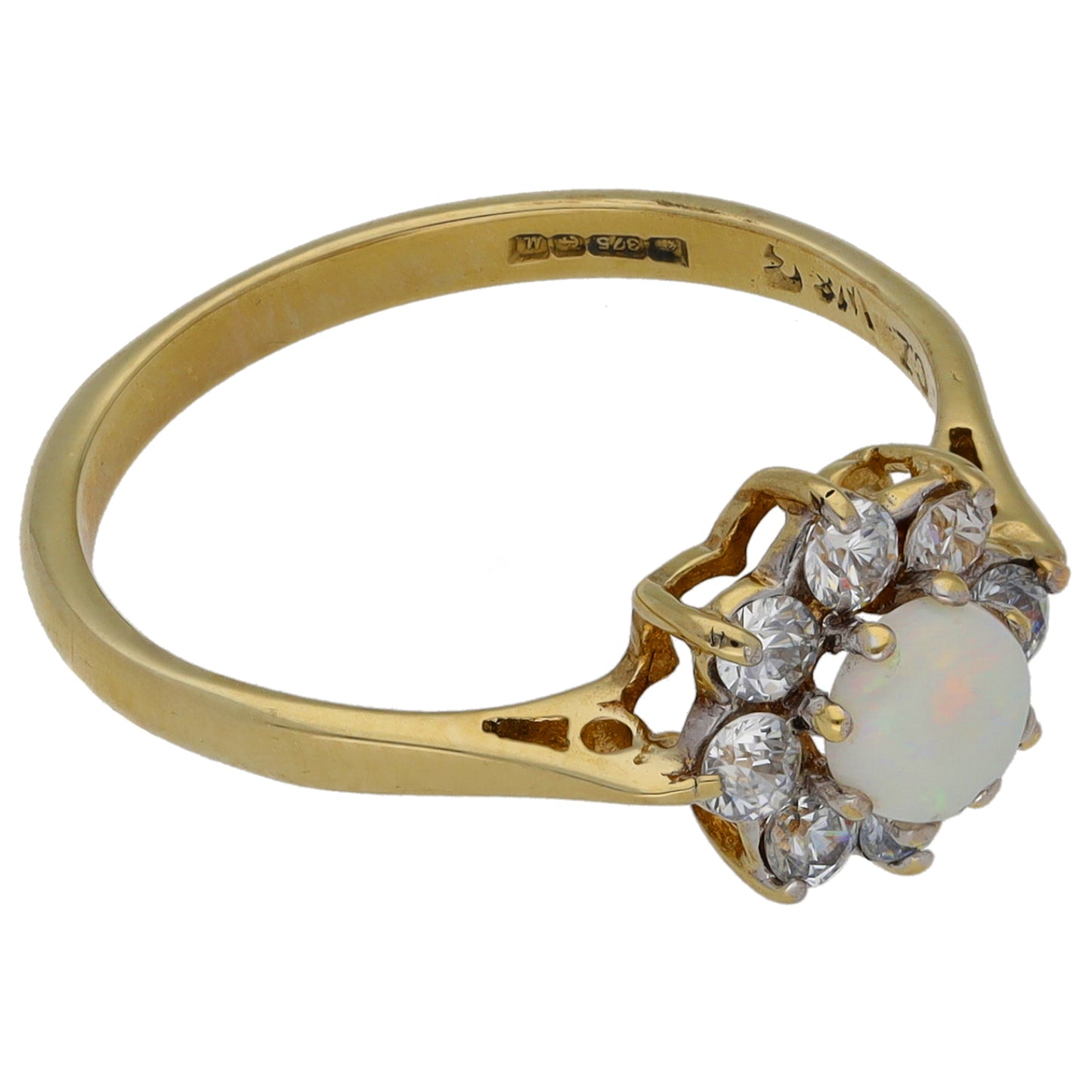 9ct Gold Opal & Cubic Zirconia Dress/Cocktail Ring Size M