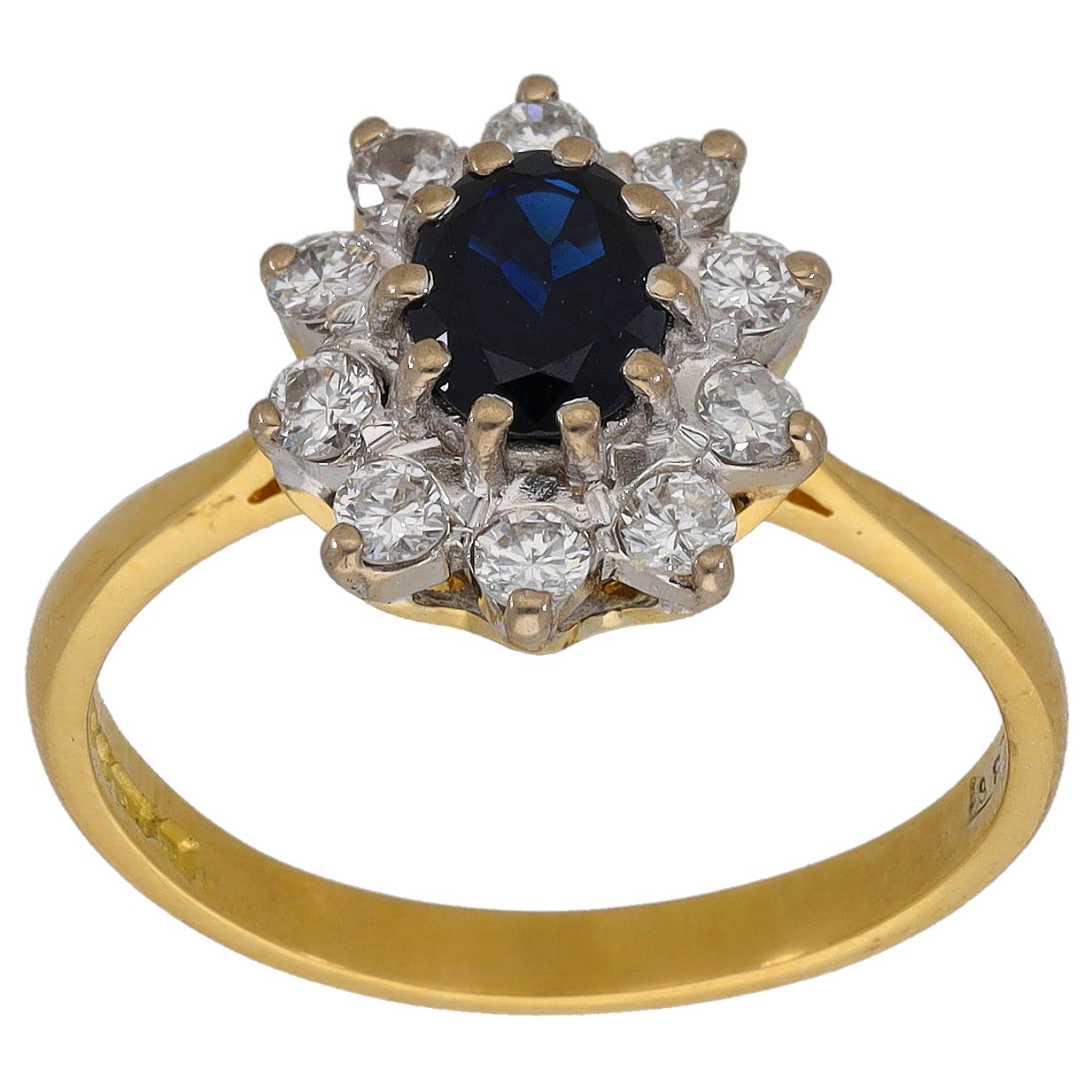 18ct Gold Sapphire & 0.40ct Diamond Cluster Ring Size N