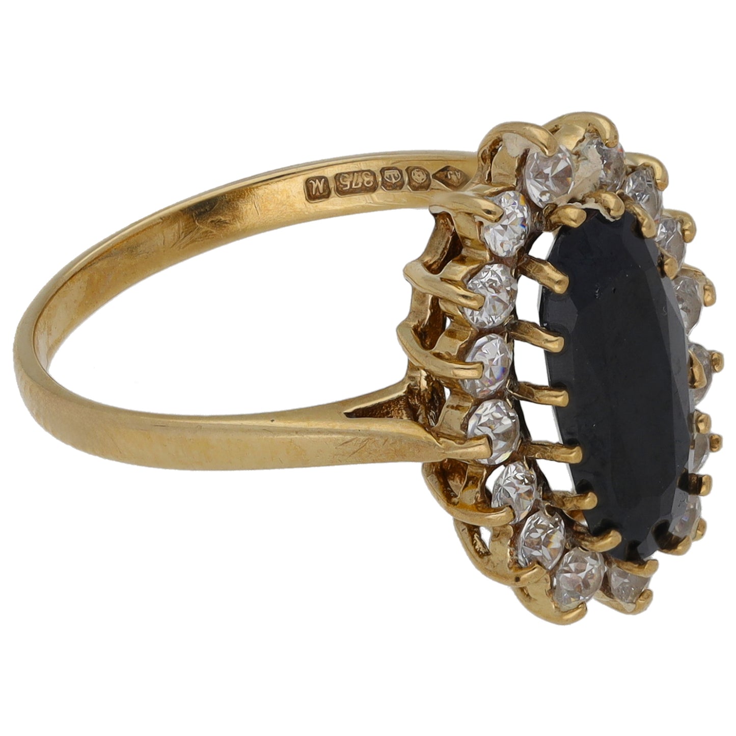 9ct Gold Sapphire & Cubic Zirconia Dress/Cocktail Ring Size N