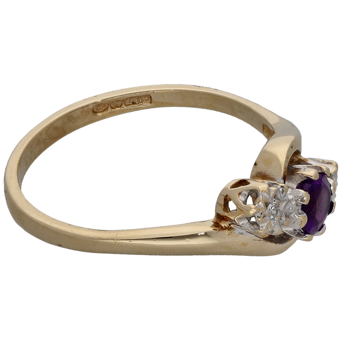 18ct Gold Amethyst & 0.02ct Round Diamond Trilogy Ring Size M