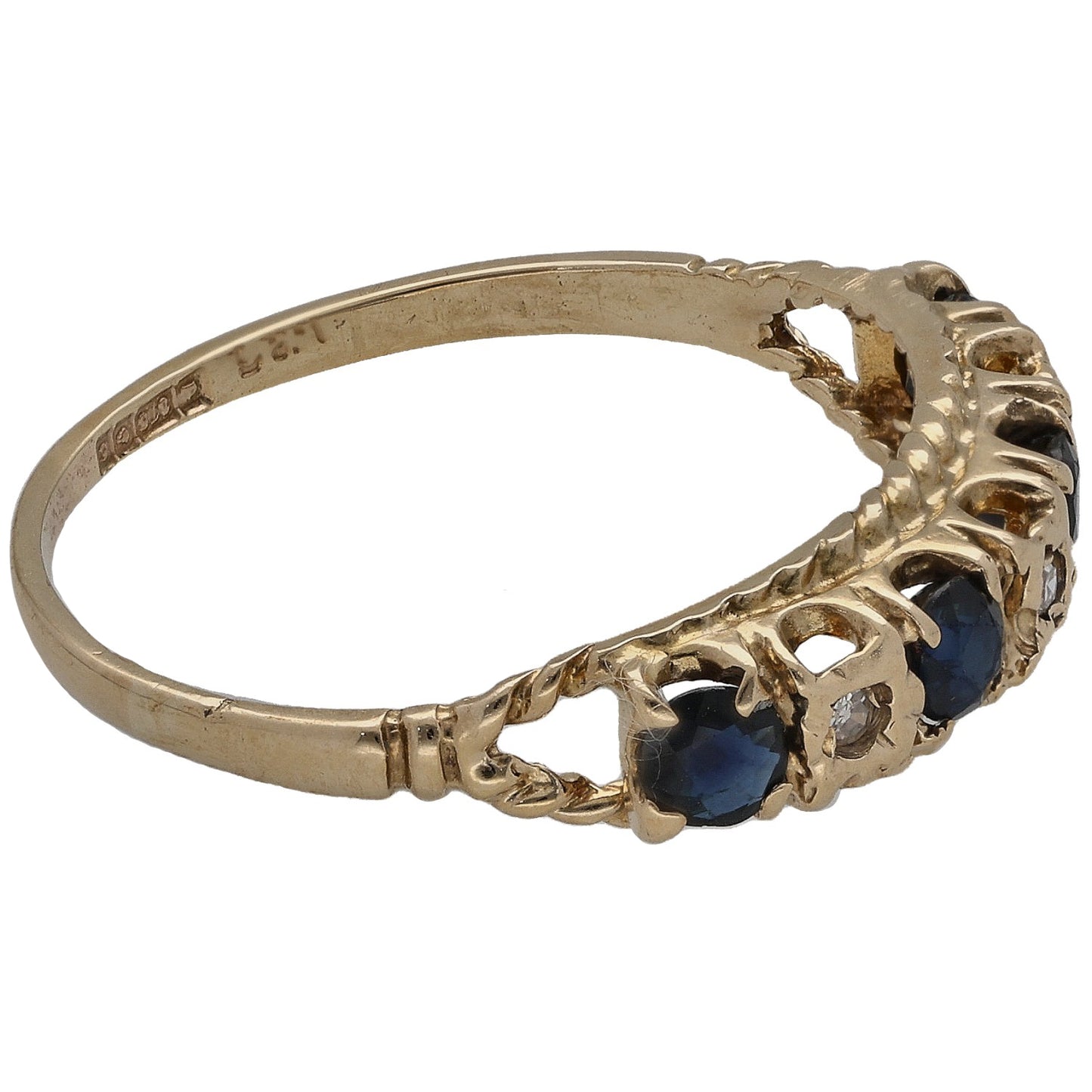 9ct Gold Sapphire & 0.015ct Diamond Half Eternity Ring Size R