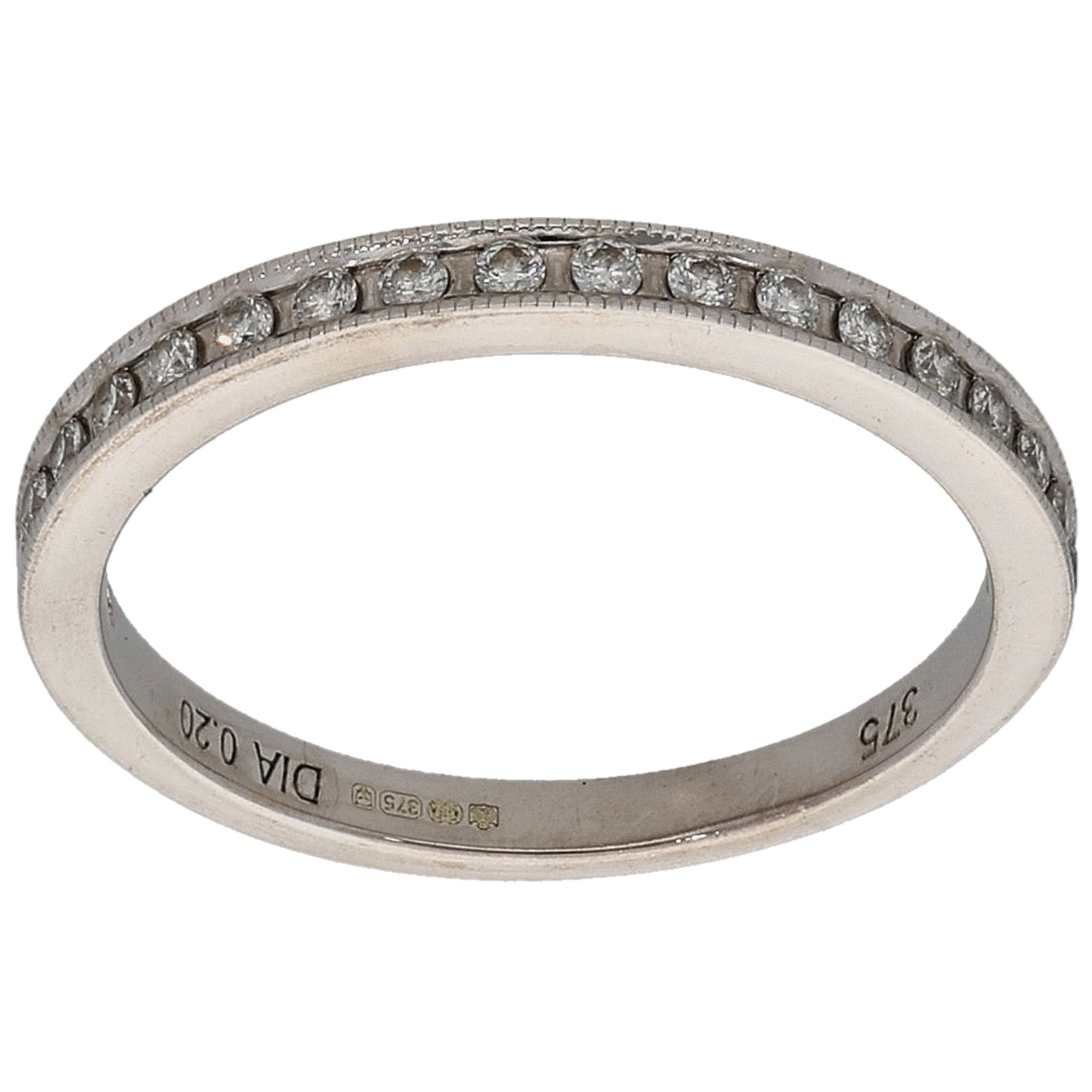 9ct White Gold 0.20ct Diamond Half Eternity Ring Size O