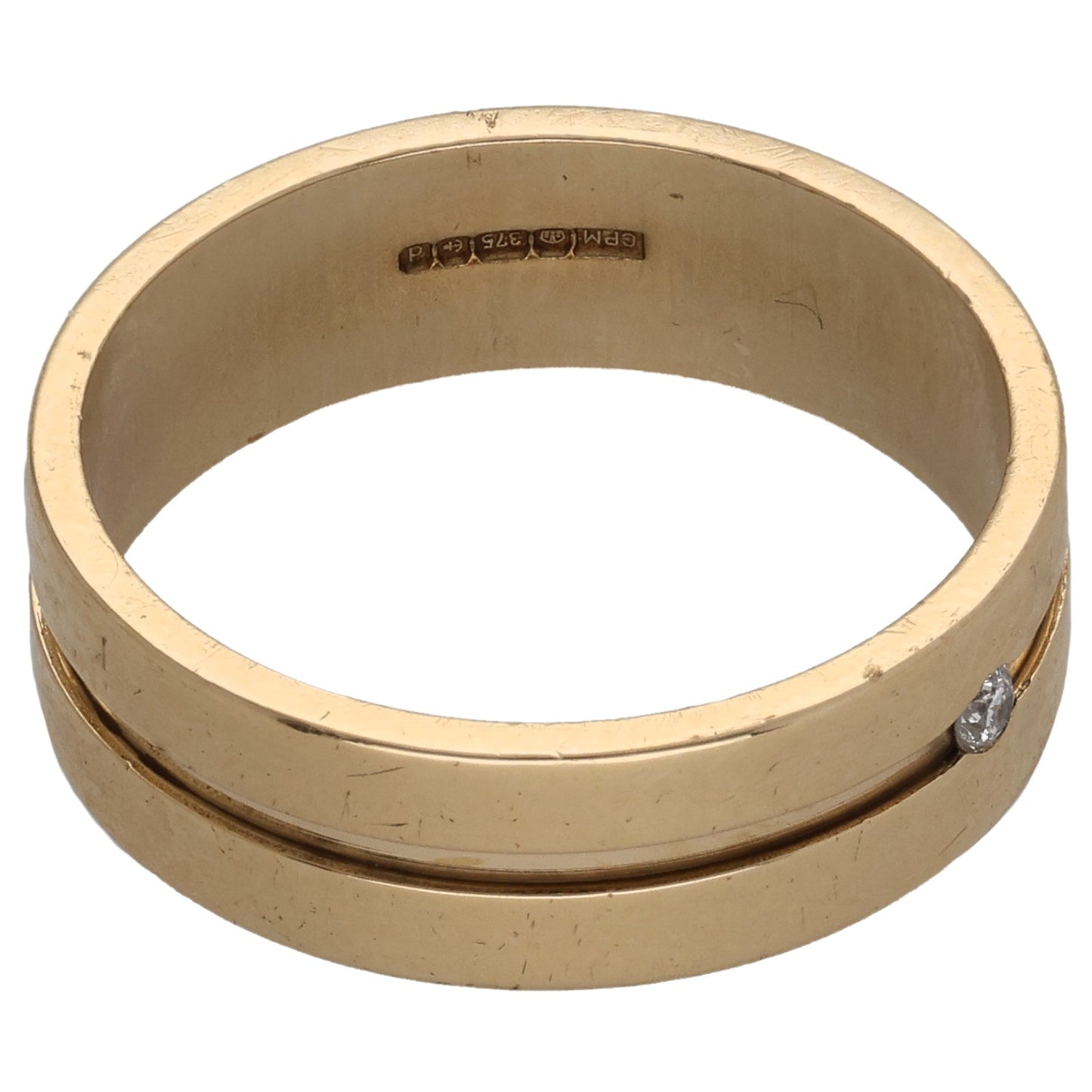 9ct Gold 0.02ct Diamond Single Stone Patterned Wedding Ring Size R