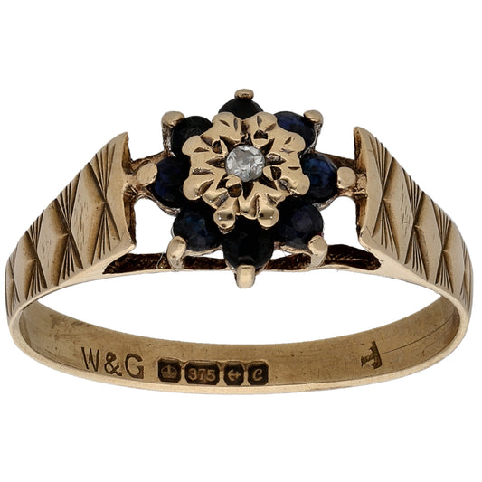 9ct Gold Sapphire & 0.02ct Diamond Dress/Cocktail Ring Size M