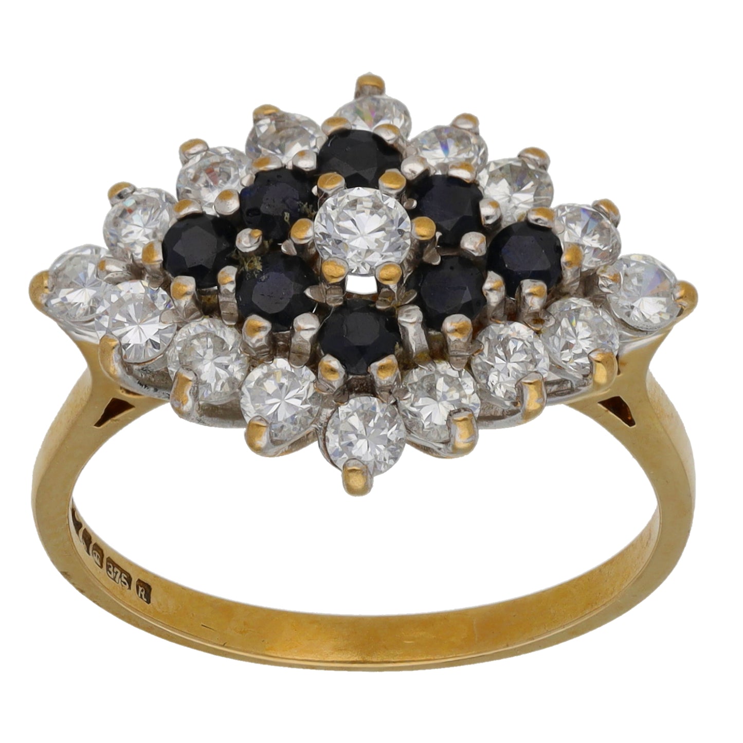 9ct Gold Sapphire & Cubic Zirconia Dress/Cocktail Ring Size R