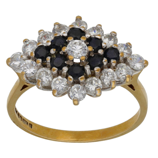 9ct Gold Sapphire & Cubic Zirconia Dress/Cocktail Ring Size R