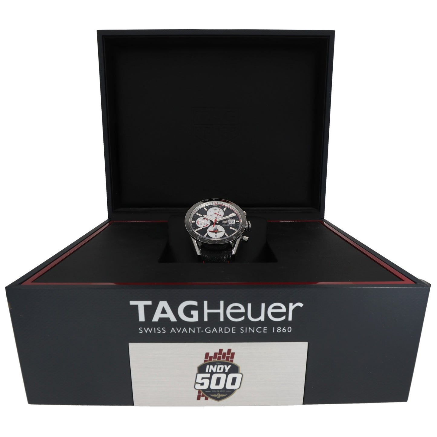 Tag Heuer Carrera CV201AS Stainless steel chronograph watch on open presentation box