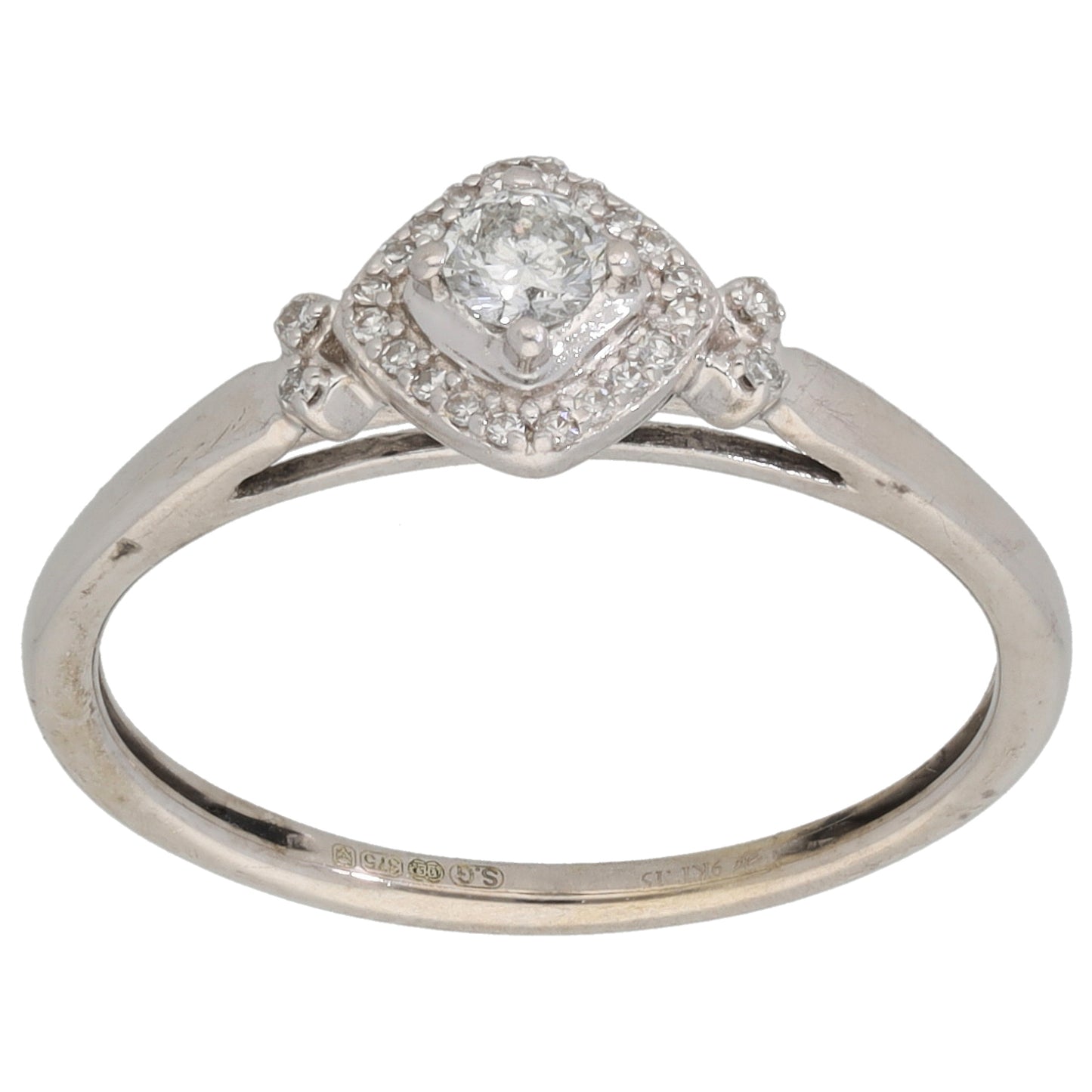 9ct White Gold 0.15ct Round Diamond Cluster Ring Size M