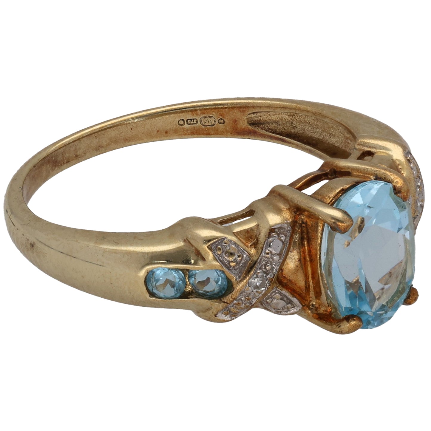 9ct Gold Topaz & 0.01ct Diamond Single Stone Ring With Accents Size O