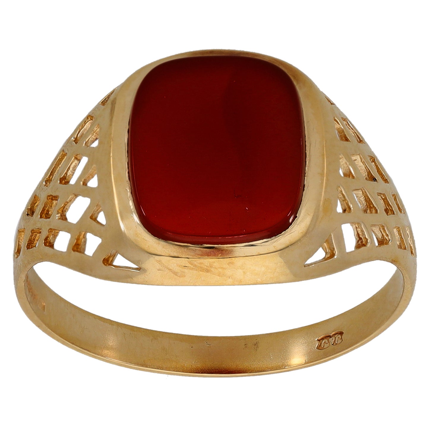 9ct Gold Carnelian Patterned Signet Ring Size X