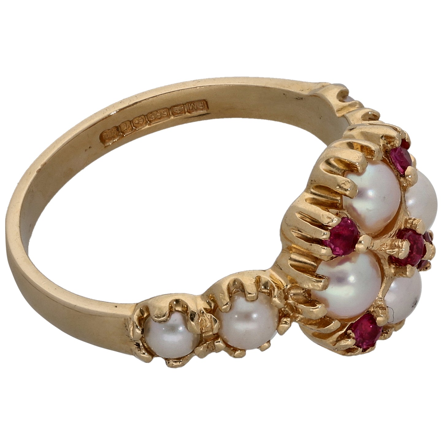 14ct Gold Cultured Pearl & Ruby Dress/Cocktail Ring Size N
