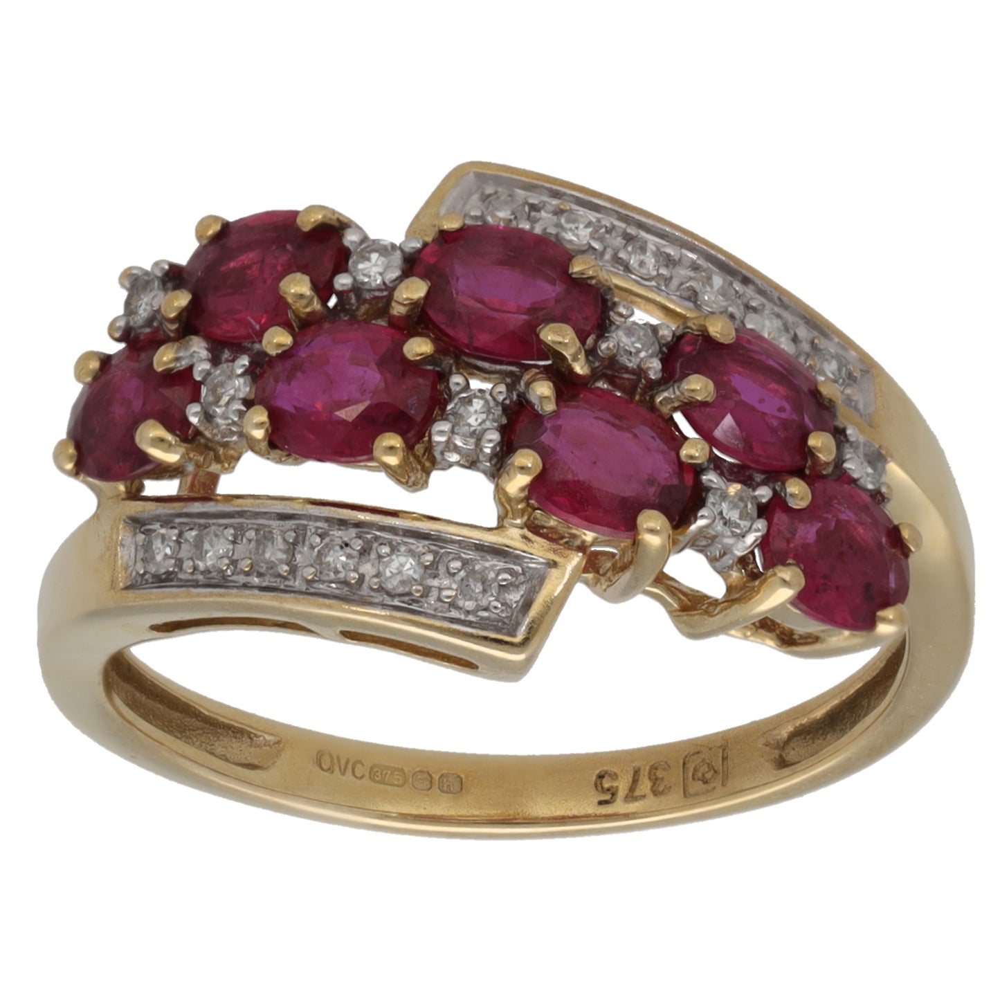 9ct Gold Ruby & 0.095ct Round Diamond Dress/Cocktail Ring Size N
