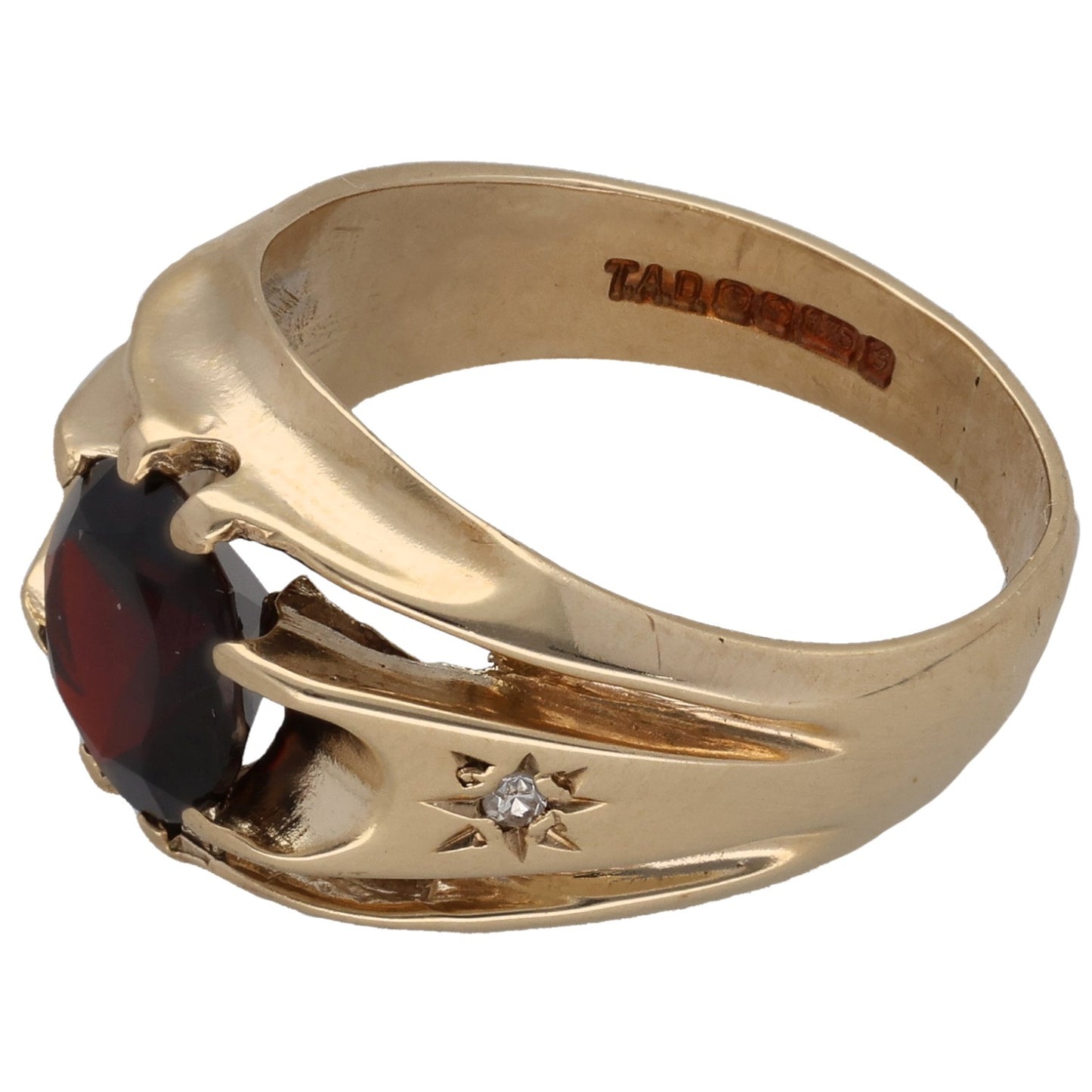 9ct Gold Garnet & 0.02ct Diamond Alternative Ring Size K