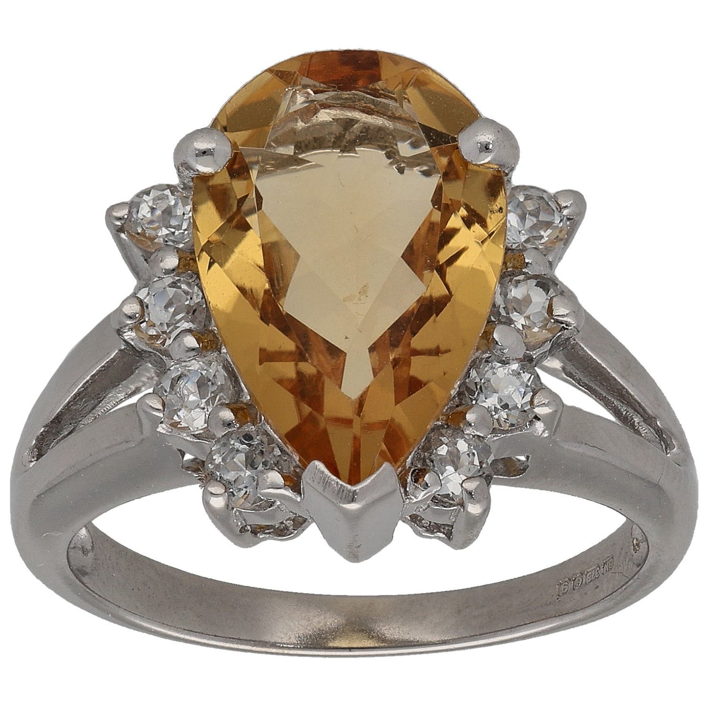 9ct White Gold Citrine & Imitation Dress/Cocktail Ring Size N