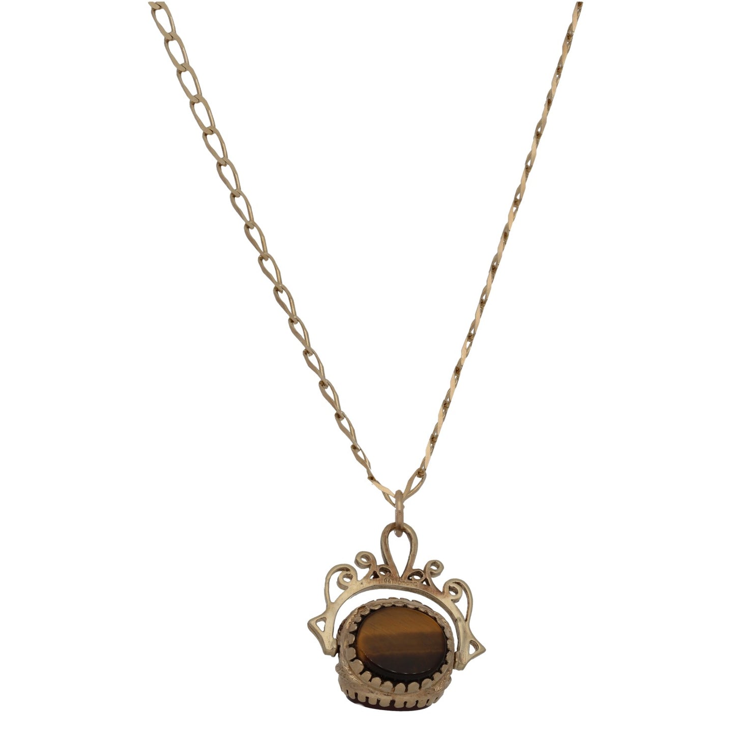 9ct Gold Tiger's Eye & Carnelian & Onyx Fob Pendant With Chain
