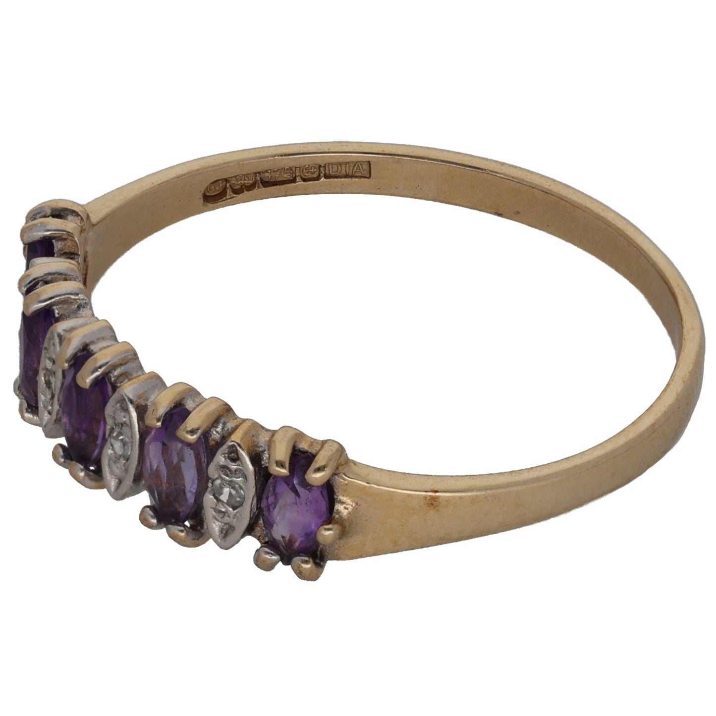 9ct Gold Amethyst & 0.02ct Diamond Dress/Cocktail Ring Size N