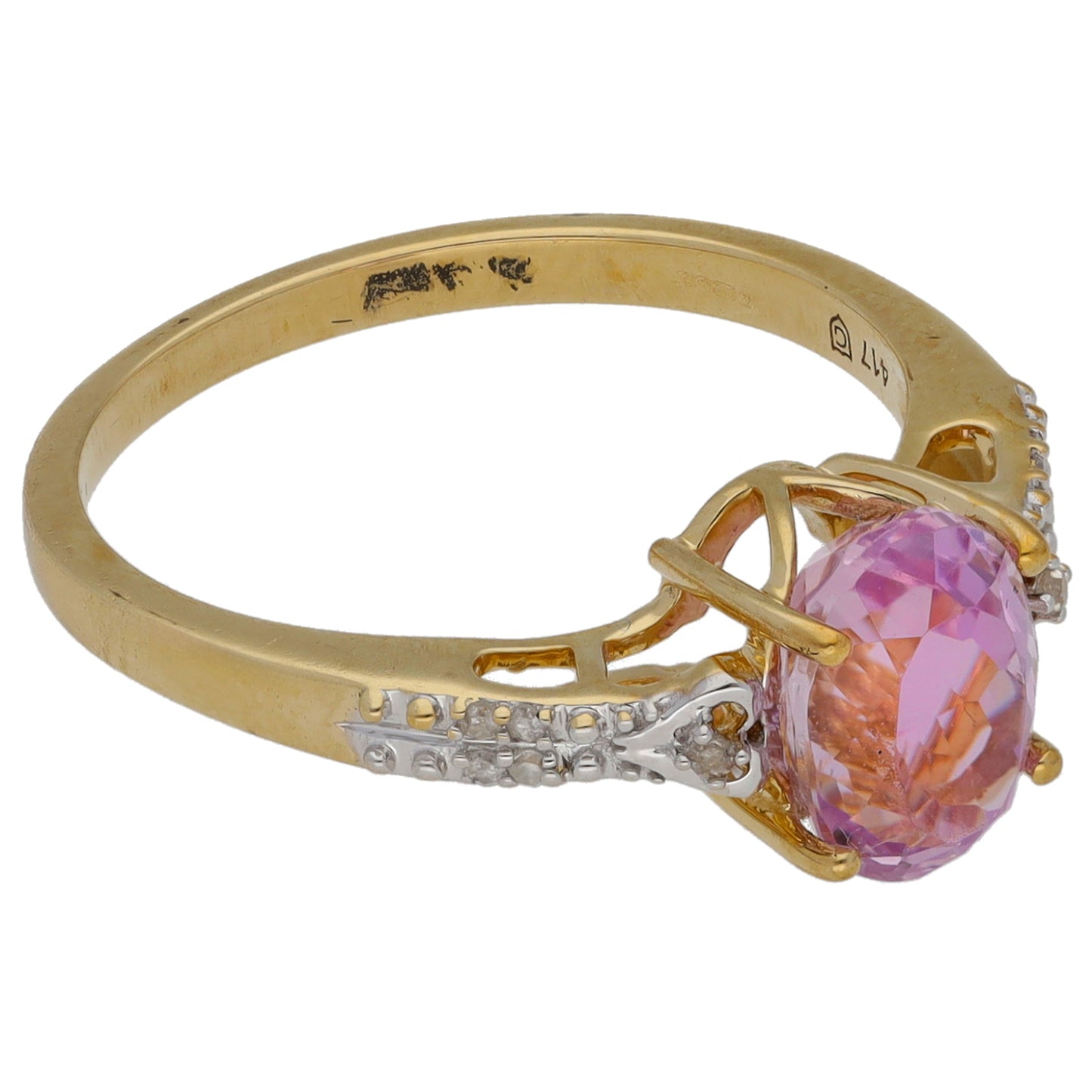 9ct Gold 0.05ct Diamond & Kunzite Dress/Cocktail Ring Size N