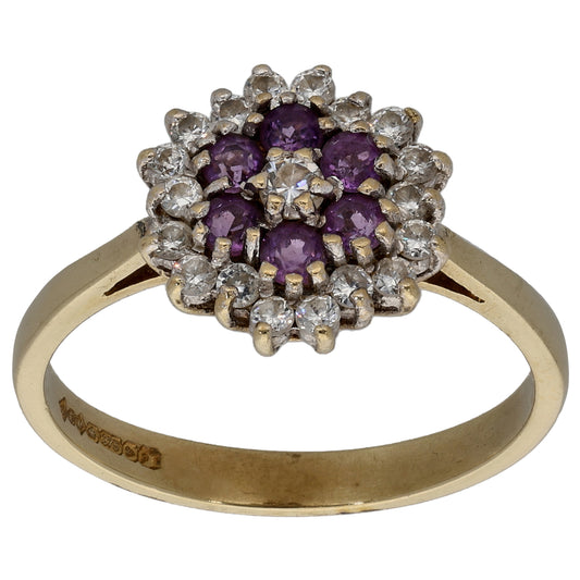 9ct Gold Amethyst & Cubic Zirconia Dress/Cocktail Ring Size M