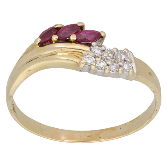 9ct Gold 0.14ct Diamond & Ruby Dress/Cocktail Ring Size U