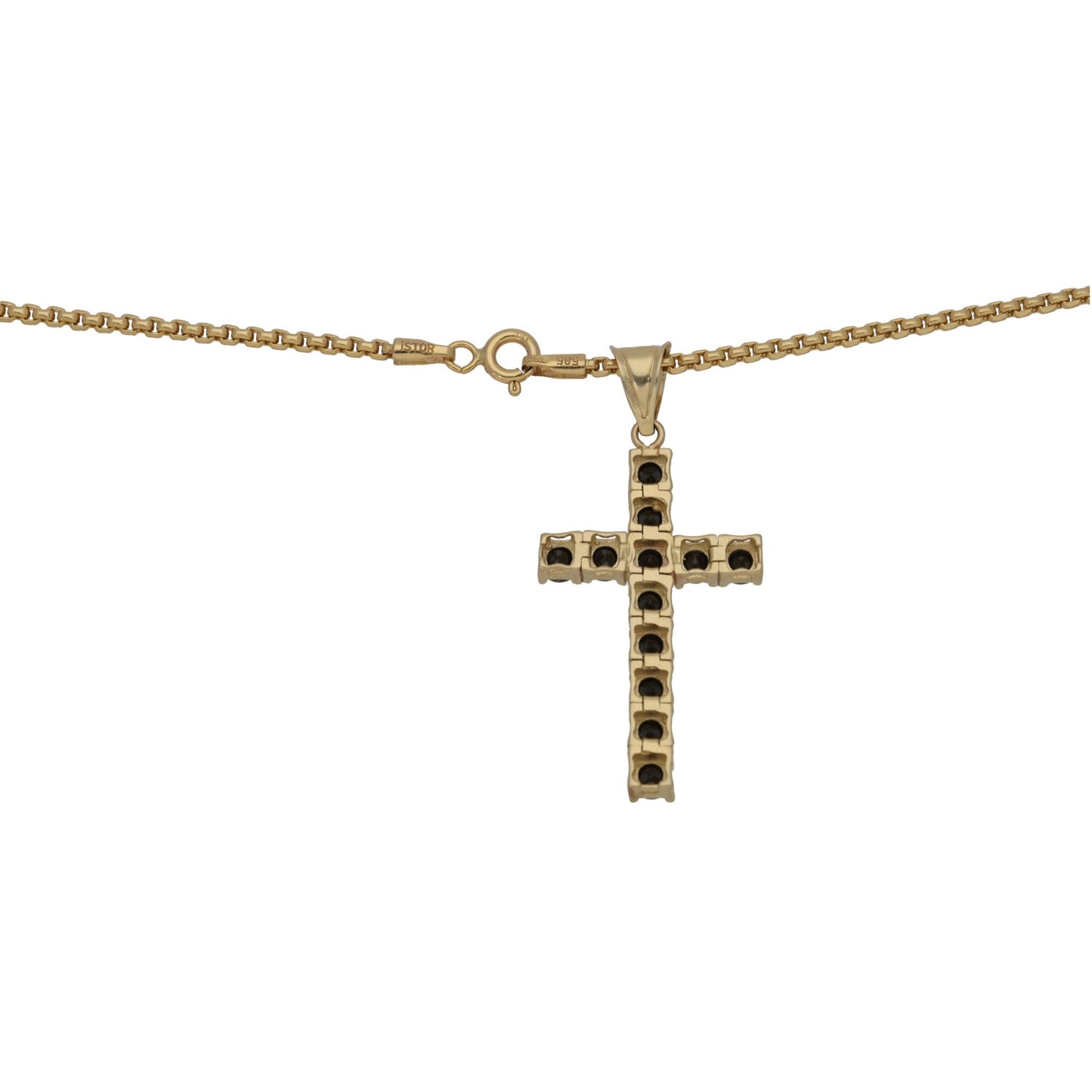 14ct Gold Imitation Gems Cross Pendant With Chain