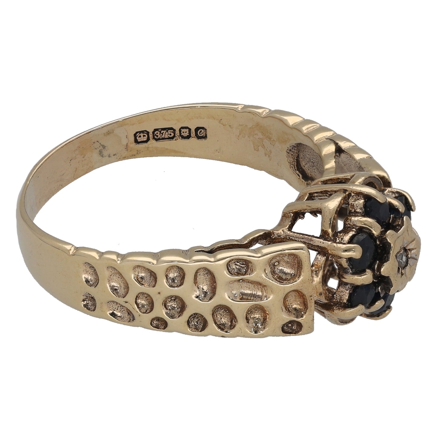 9ct Gold Sapphire & 0.01ct Diamond Cluster Ring Size Q