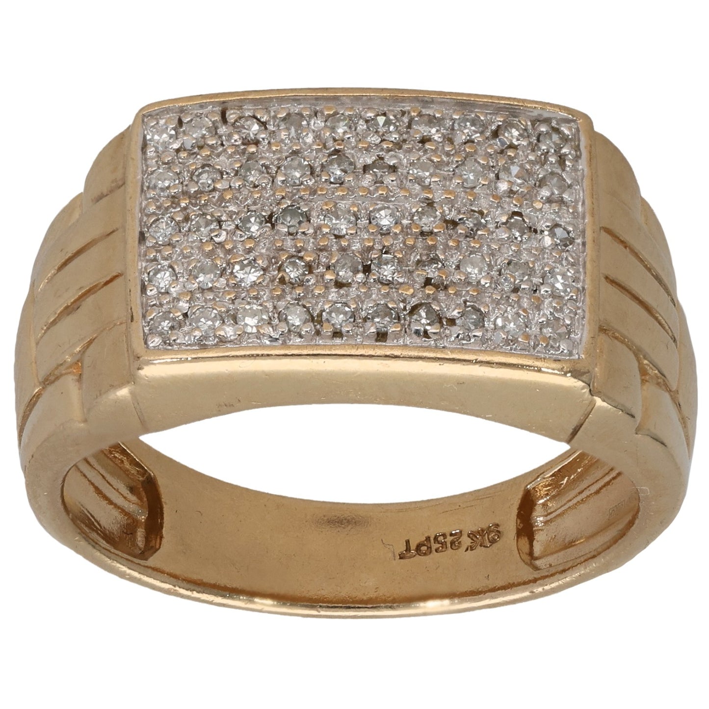 9ct Gold 0.25ct Diamond Patterned Signet Ring Size V