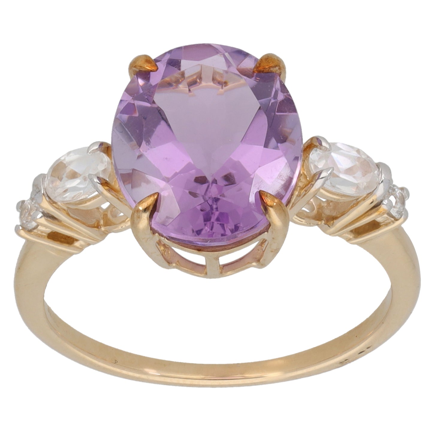 9ct Gold Amethyst & Quartz Dress/Cocktail Ring Size P