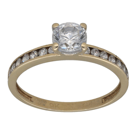 9ct Gold Cubic Zirconia Single Stone Ring with Accent Stones Size Q