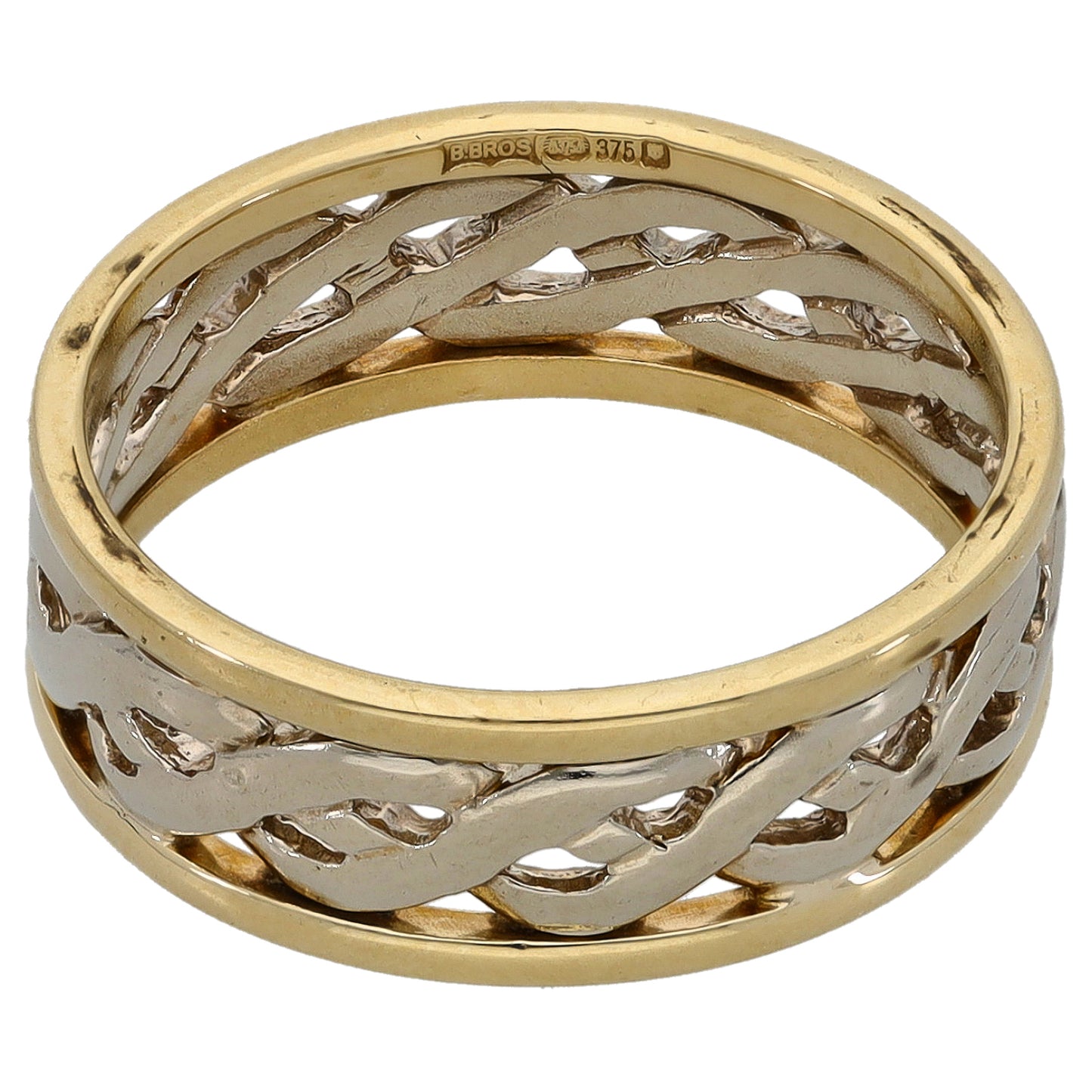 9ct Bi-Colour Gold Shaped Wedding Ring Size K