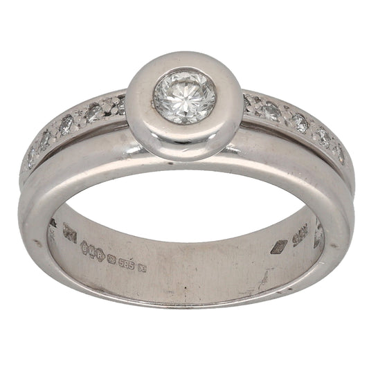 14ct White Gold 0.30ct Diamond Solitaire Ring With Accent Stones Size K