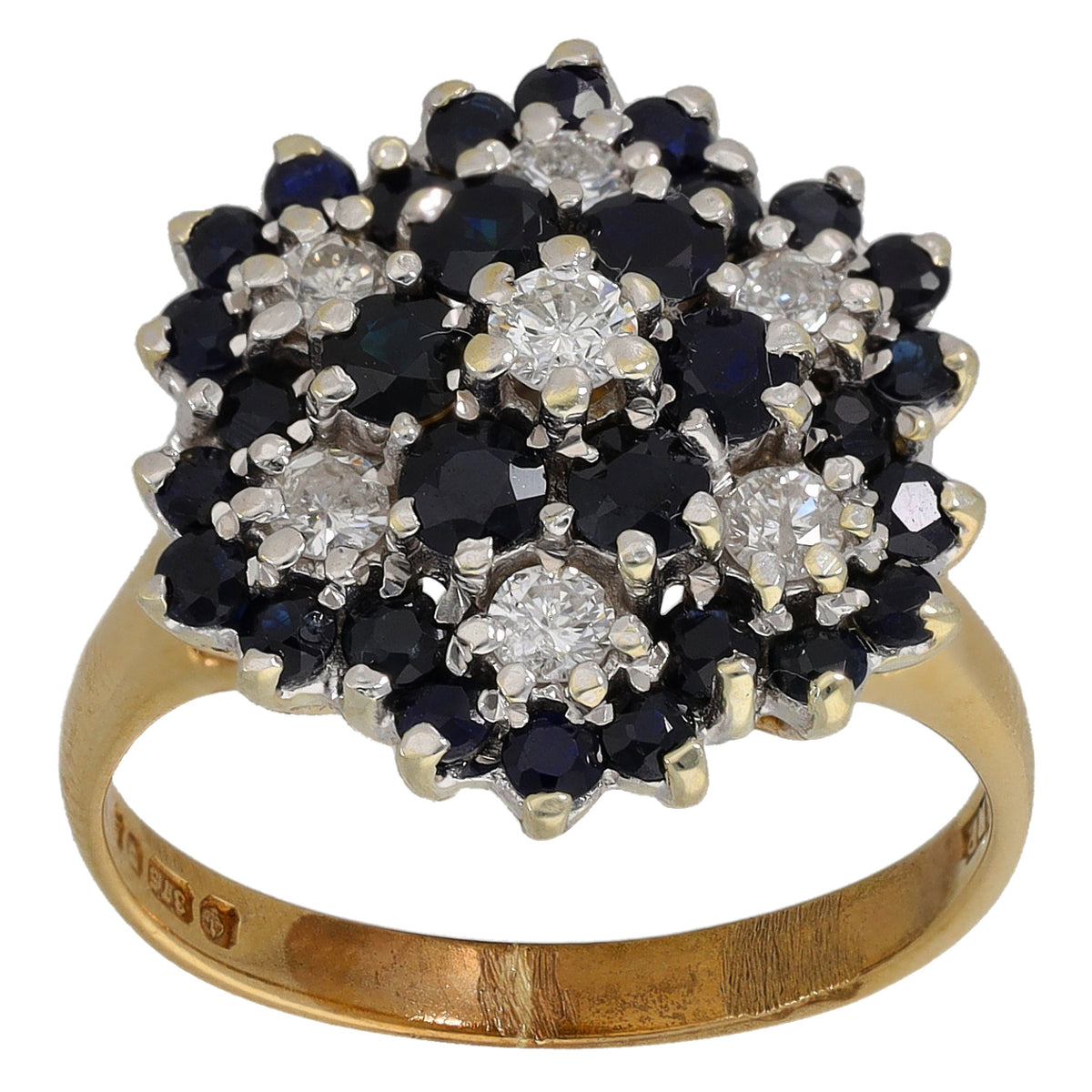 9ct Gold Sapphire & 0.42ct Diamond Cluster Ring Size M