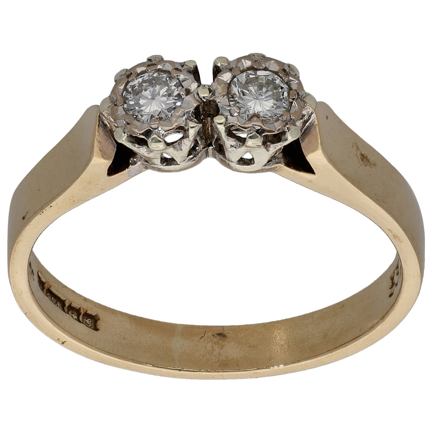 9ct Gold 0.20ct Diamond Two Stone Ring Size L