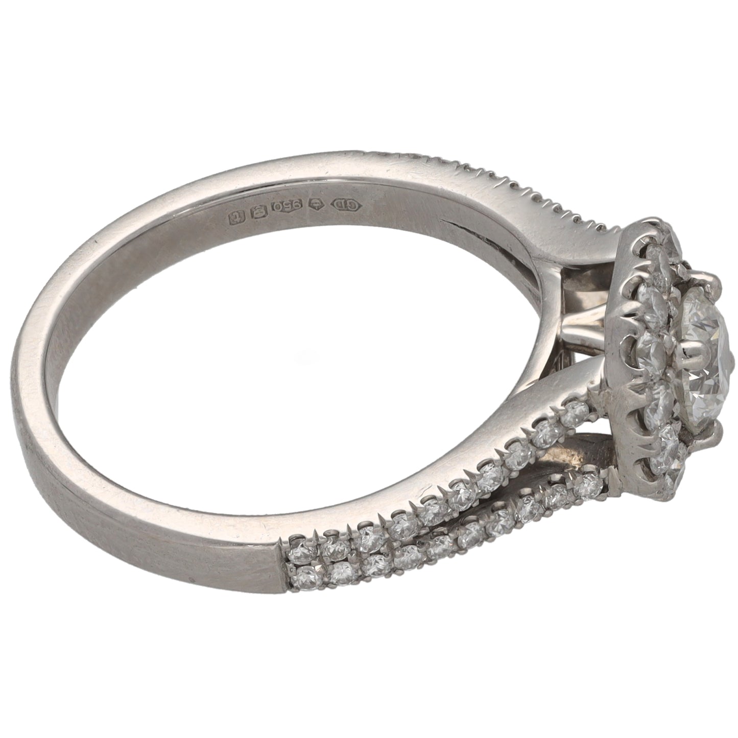 Platinum 1.16ct Diamond Halo Ring Size P
