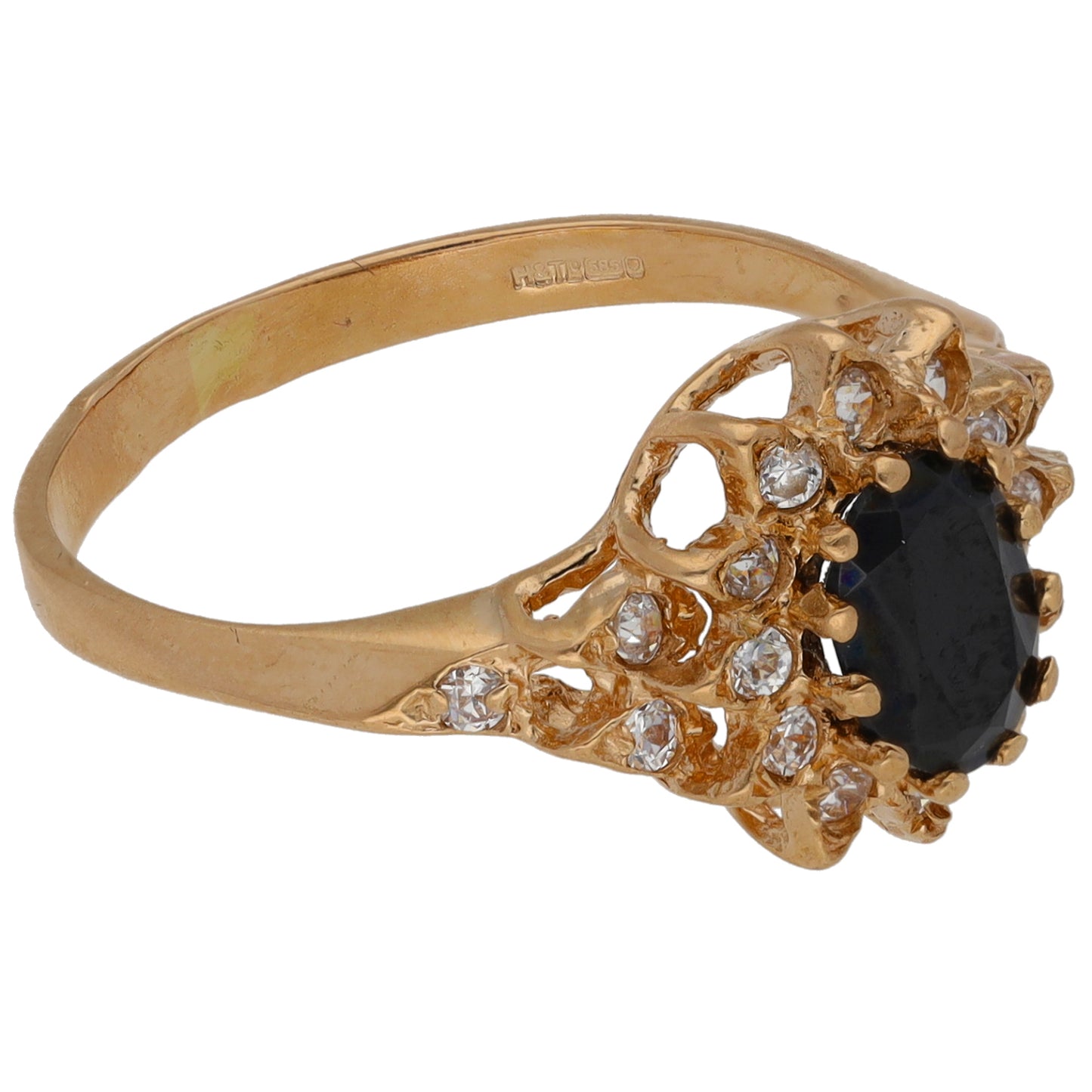 14ct Gold Black Sapphire & Cubic Zirconia Dress/Cocktail Ring Size M