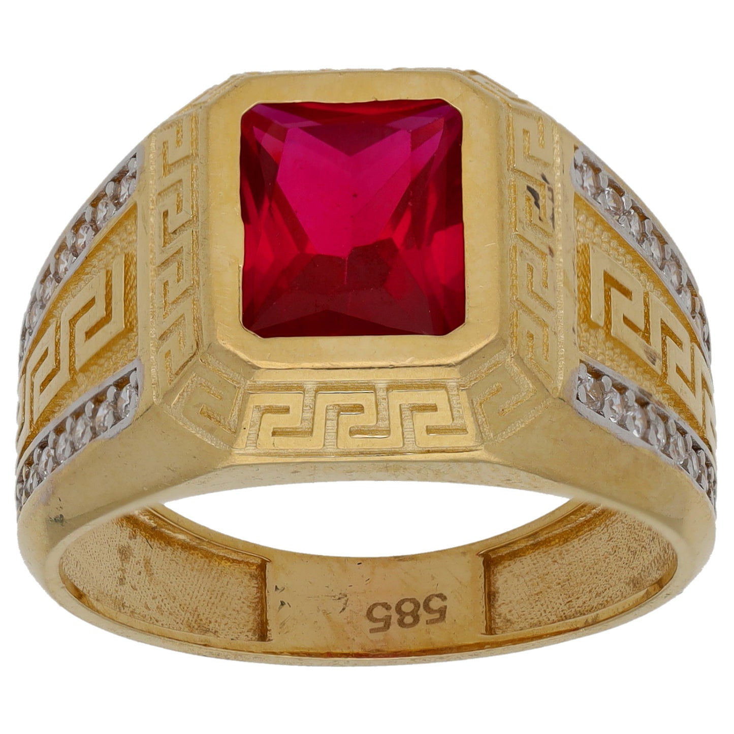 14ct Gold Imitation Gem Patterned Signet Ring Size T
