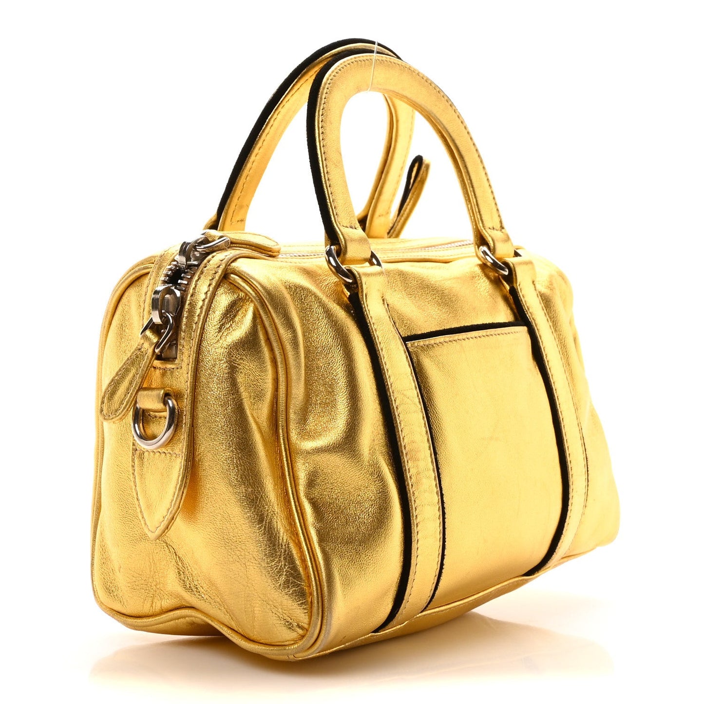 Prada Metallic Calfskin Small Top Handle Bag - Platino