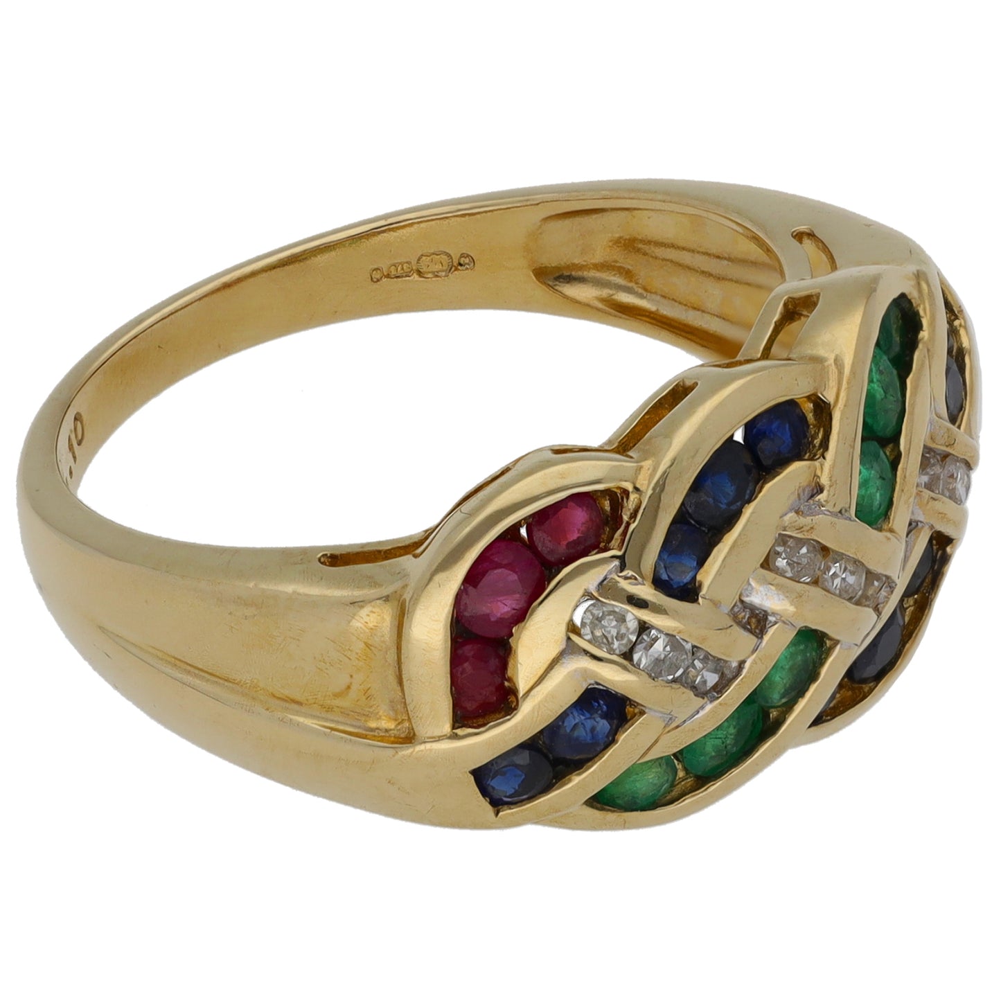 9ct Gold Emerald & Ruby & Sapphire & 0.09ct Diamond Dress/Cocktail Ring Size O