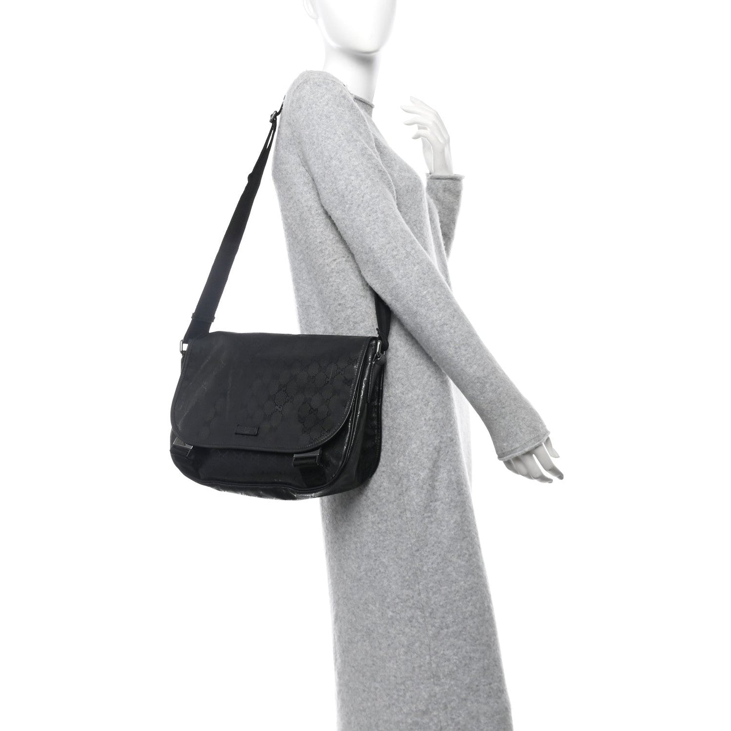 Gucci Double Buckle Messenger GG Imprime Coated Canvas Bag - Black