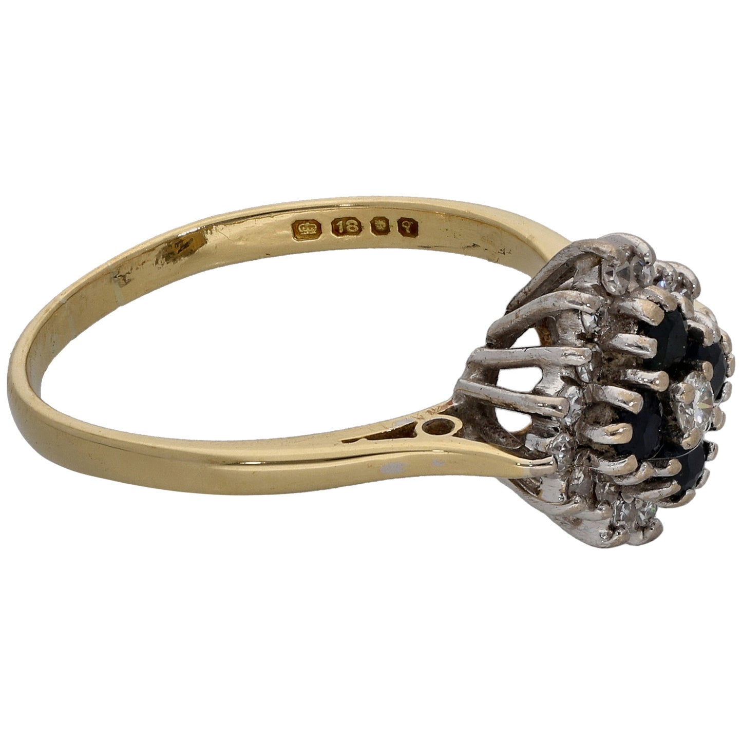 18ct Gold Sapphire & 0.20ct Diamond Dress/Cocktail Ring Size P