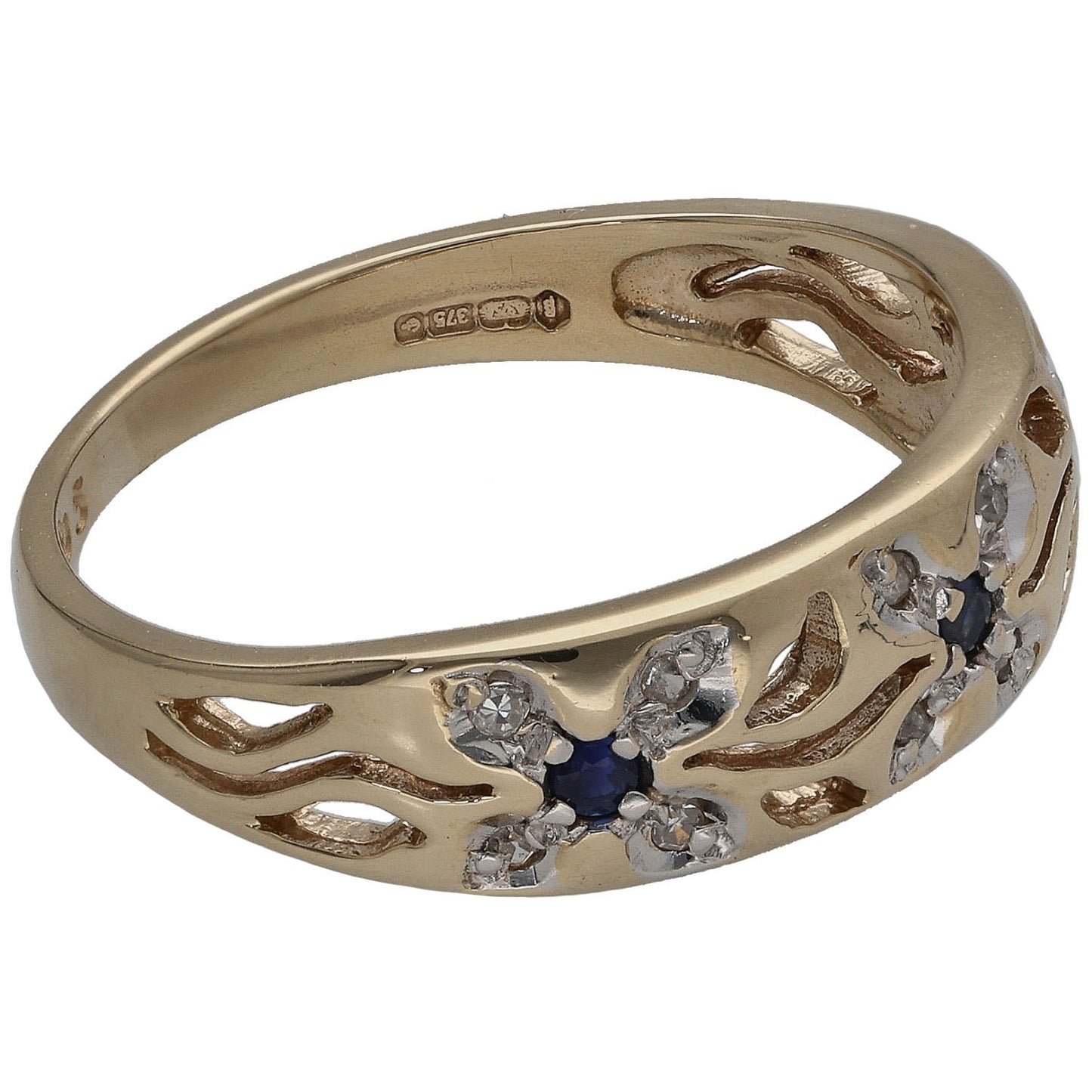 9ct Gold 0.06ct Diamond & Sapphire Dress/Cocktail Ring Size Q