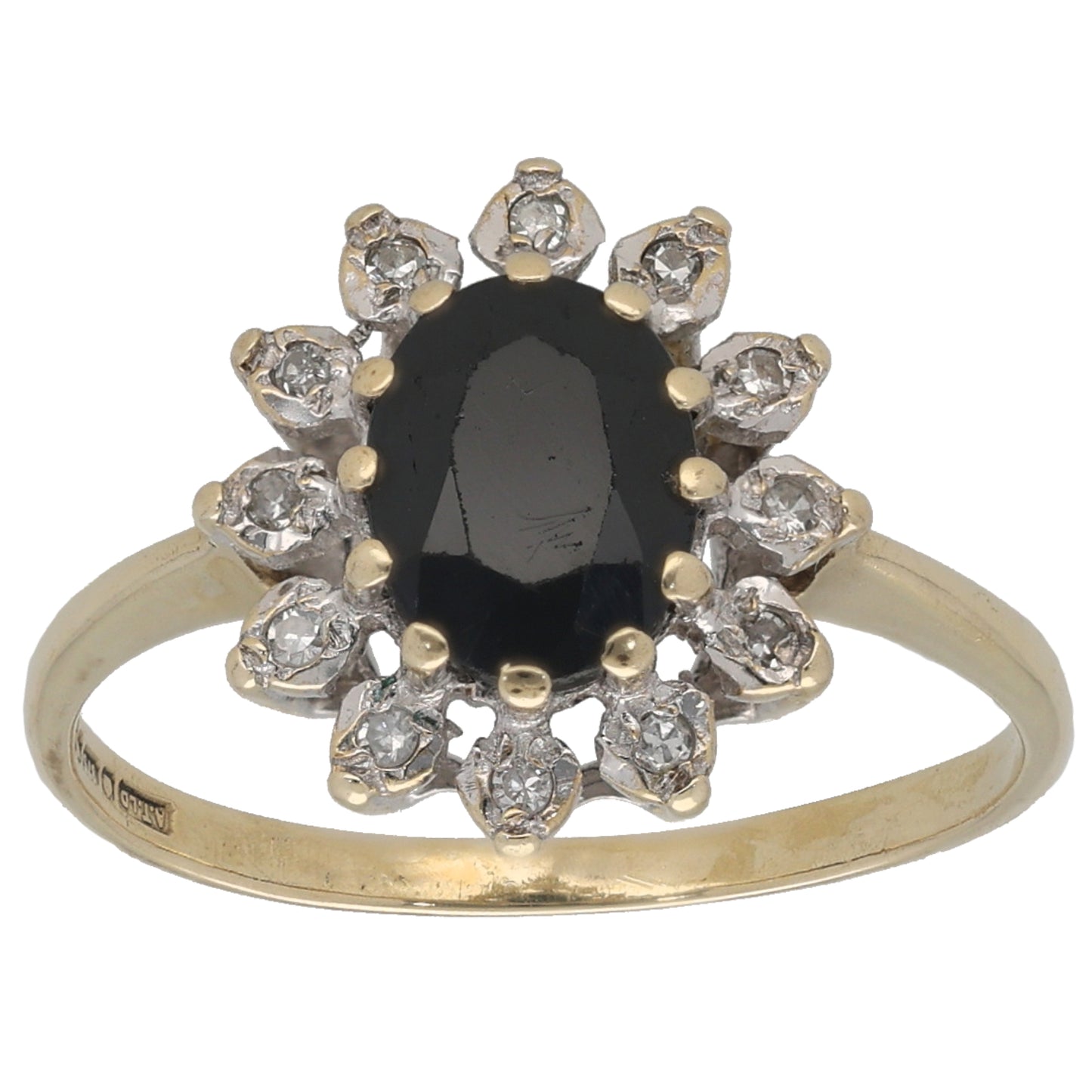 9ct Gold Sapphire & 0.06ct Round Diamond Dress/Cocktail Ring Size P