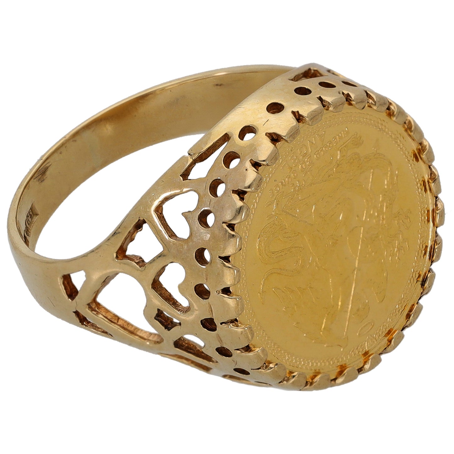 9ct Gold 1/20 OZ Isle Of Man Angel Coin Ring Size N