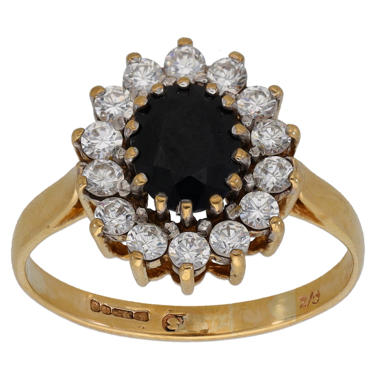 9ct Gold Sapphire & Cubic Zirconia Dress/Cocktail Ring Size Q