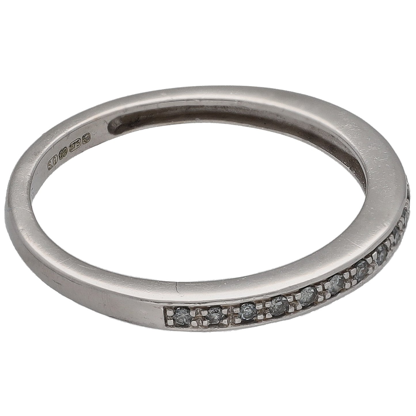9ct white gold half eternity ring with round diamond accents
