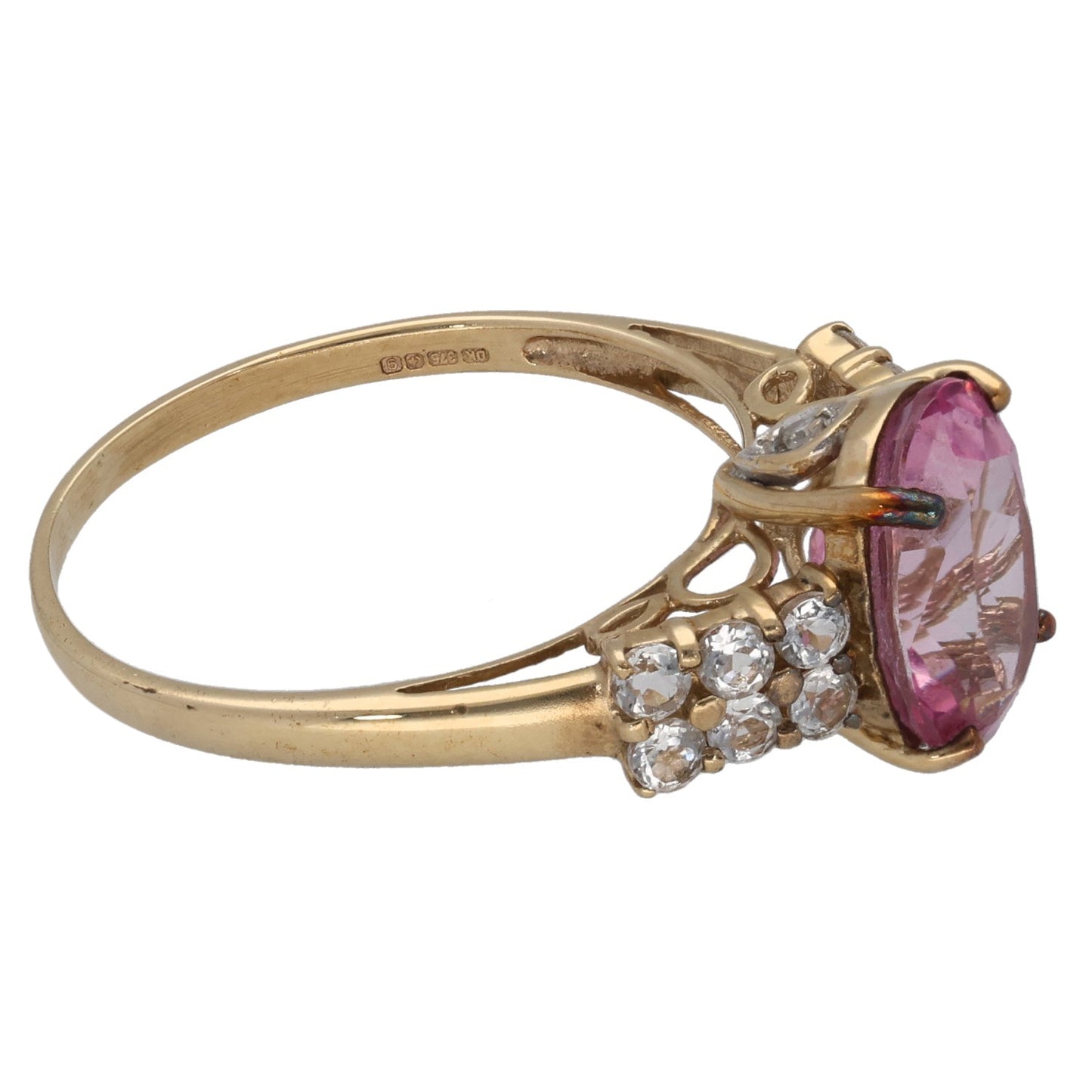 9ct Gold Coated Topaz, White Topaz & 0.01ct Diamond Dress/Cocktail Ring Size P