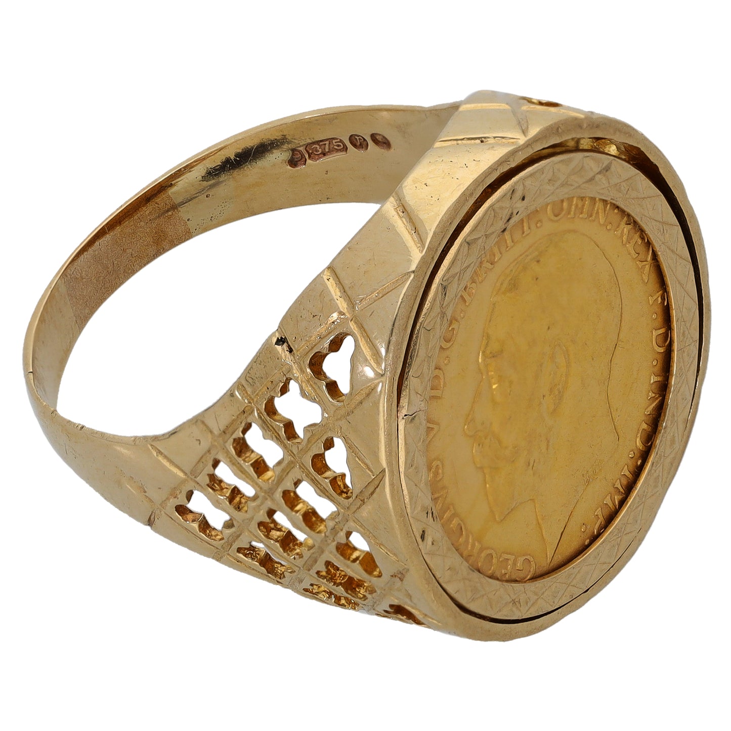 9ct Gold Half Sovereign Coin Ring Size W