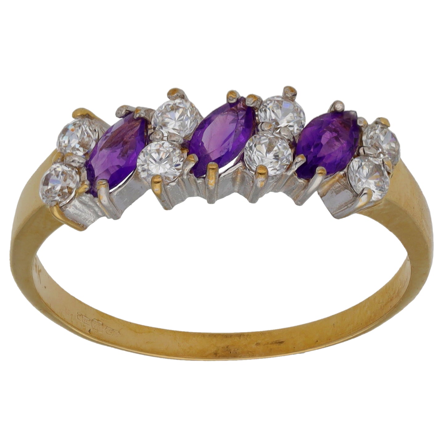 9ct Gold Amethyst & Cubic Zirconia Dress/Cocktail Ring Size P